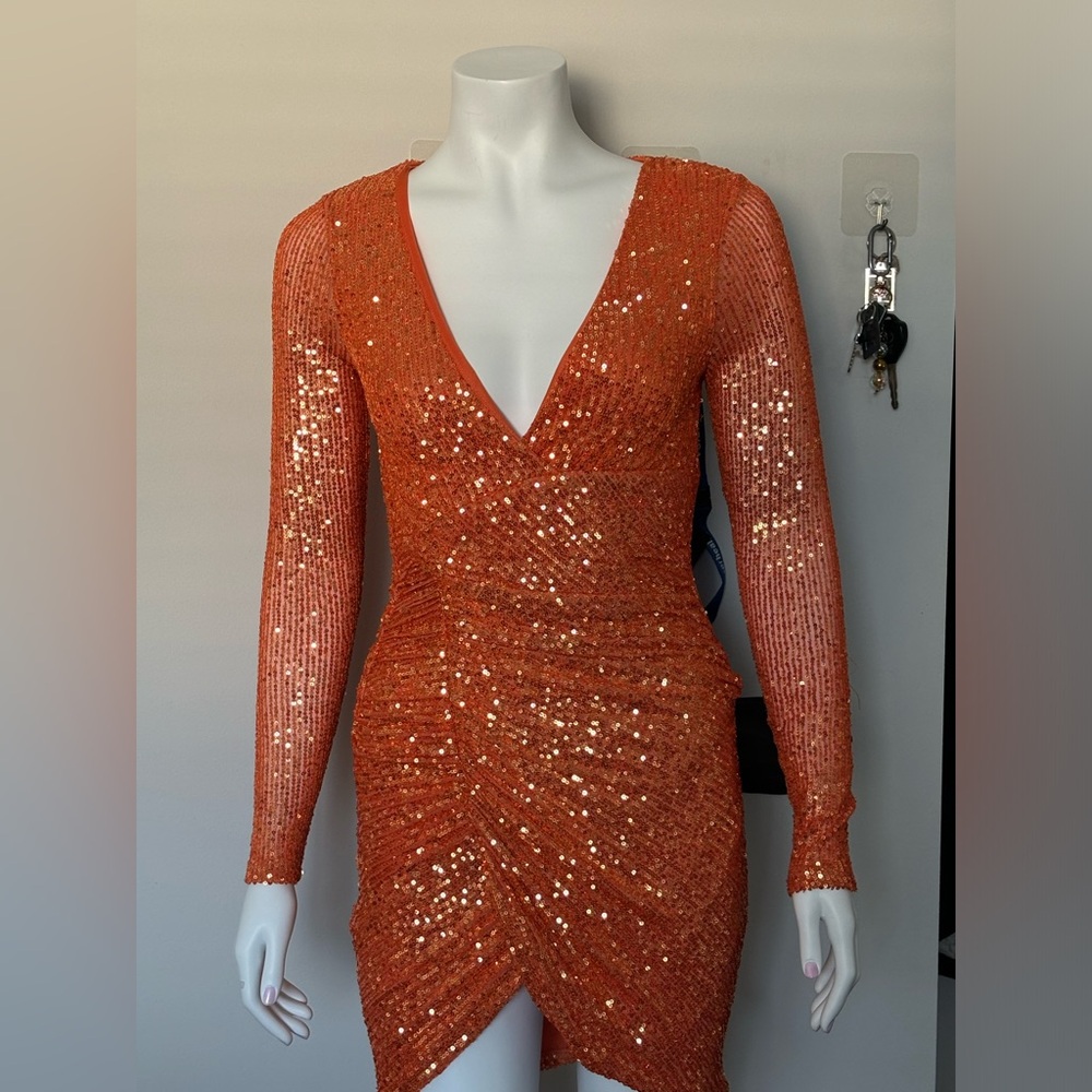Stunning Orange Sequin Mini Dress